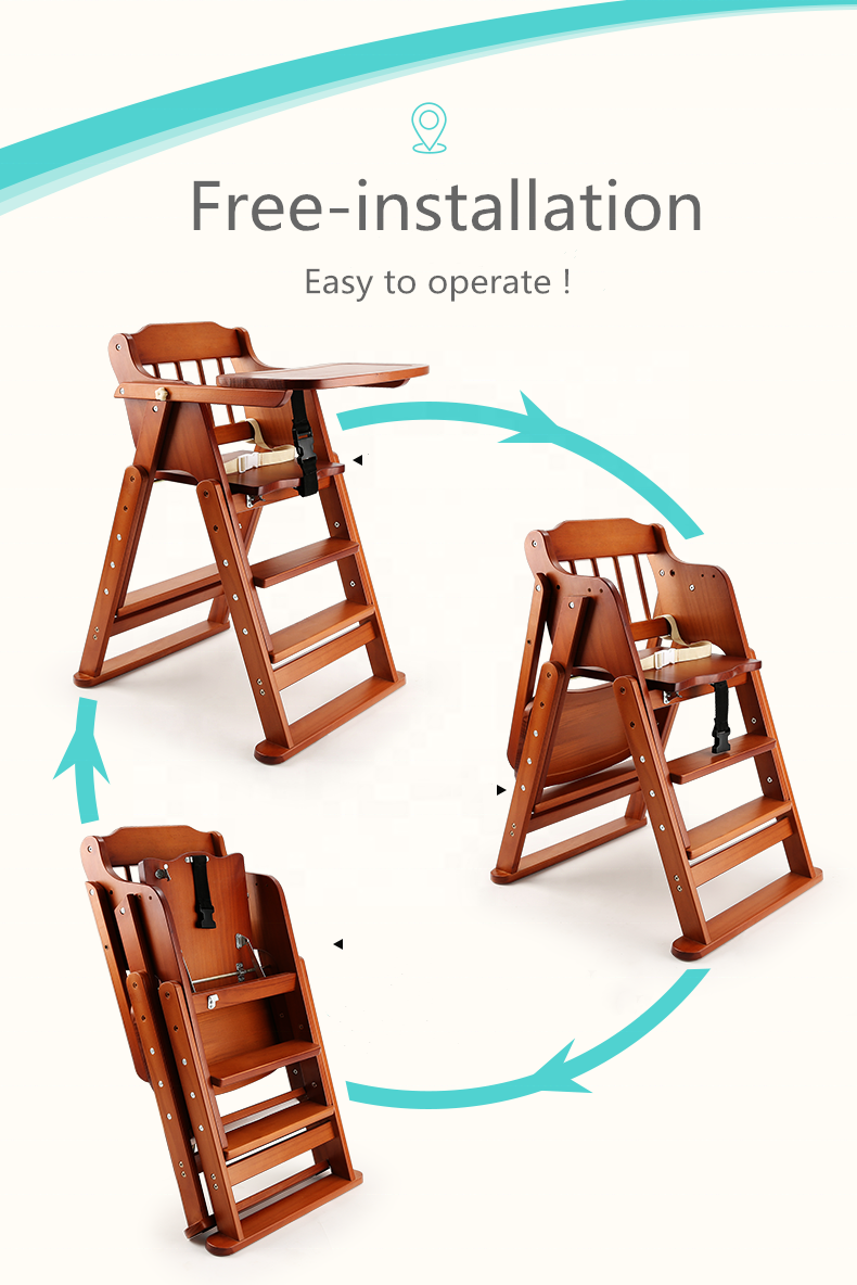 Portable Wooden Baby Dining High Foldable Chair